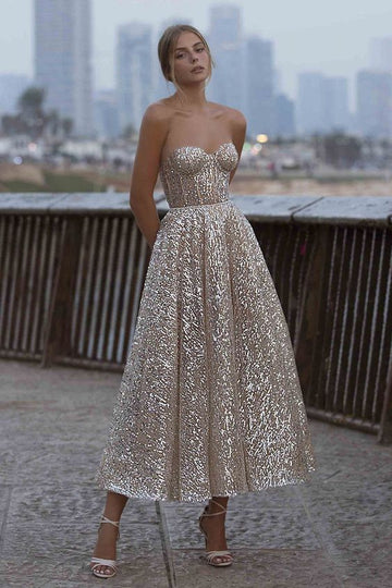 Sweet Love Sequin Strapless Midi Dress Prom Dresses HZ1023